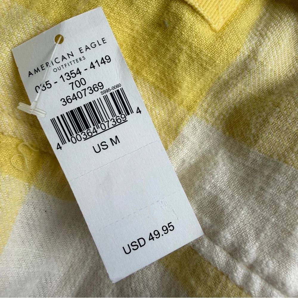 AEO Ah-mazingly Soft Button Down Yellow Plaid Flannel Shirt Medium NWT - Picture 8 of 8